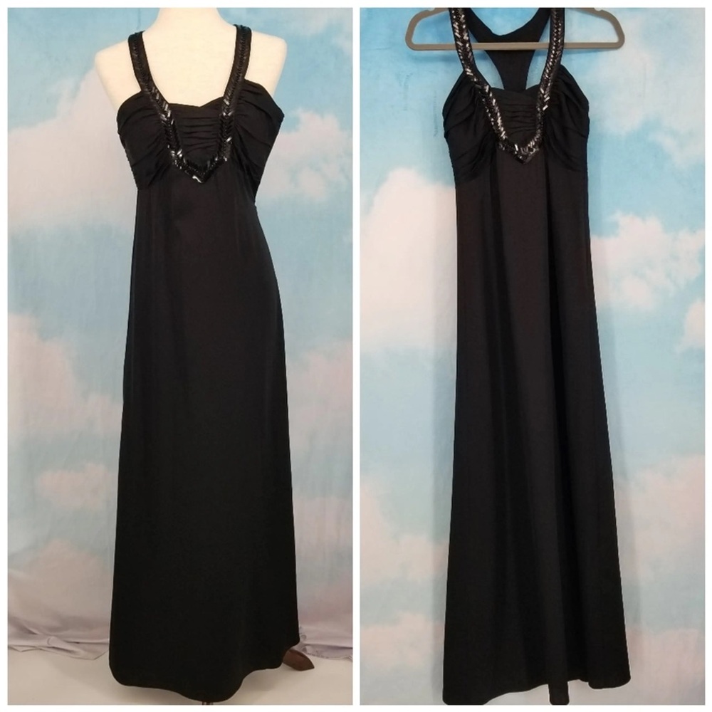 Antonio Melani Black Silk Beaded Halter Maxi Dress93%Silk Formal Gown,Size 4,NEW - Picture 2 of 16